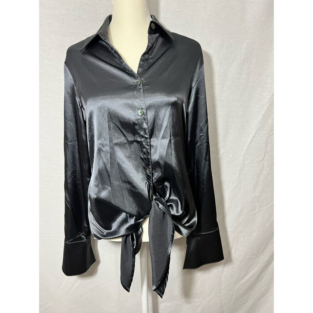 Finley Black Satin Women's Dress Shirt Size XS